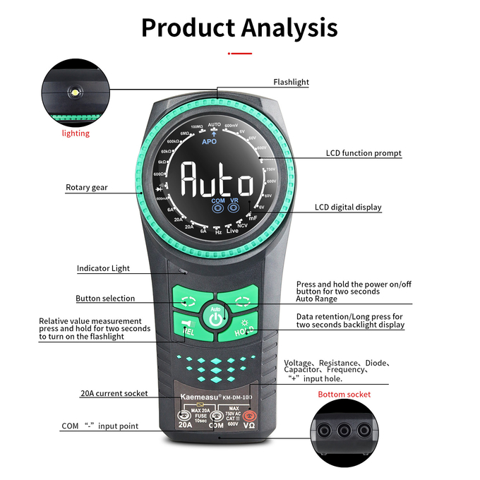 Knobb Rotation Meter Kaemeasu 10D Smart Rotary Knob Multimeter Voltage Meters Detector ...