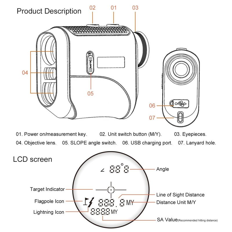 Outdoor Sport Telescope Golf Rangefinder with Magnetic Attraction and 905nm Laser Wavelength