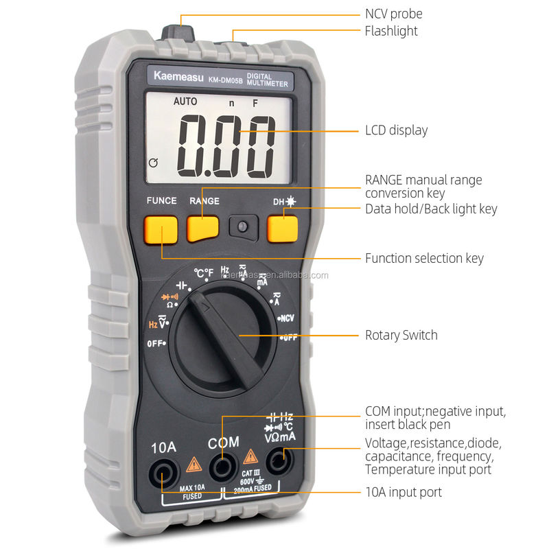 Mini Portable Multi Tester Voltage Current Resistance NCV Electric Smart Digital Multimeter with Low Battery Indicator