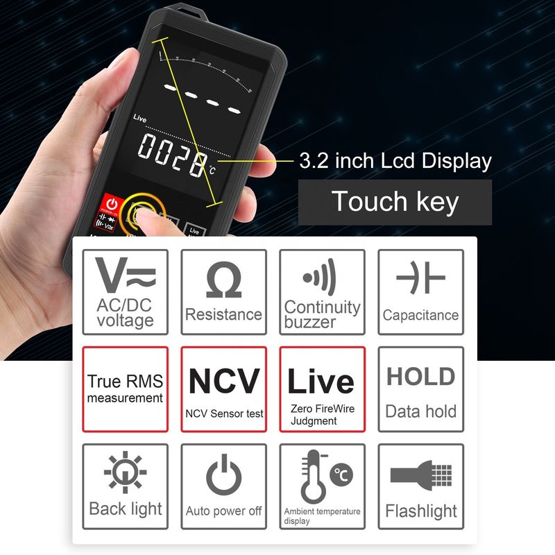 Color Display Touch Screen Multimeters 6000 Count Professional Digital Multimeter Smart Multimeter