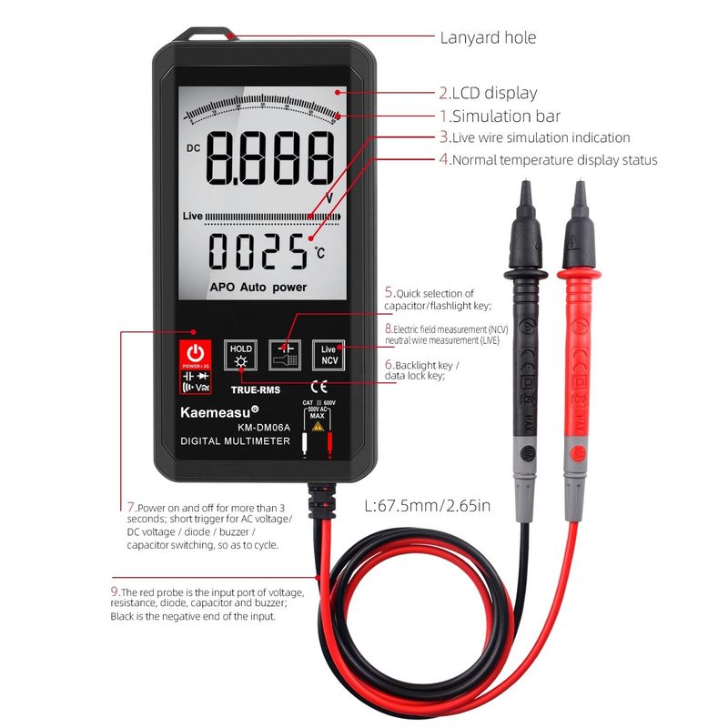 Big screen Auto Ranging Touch Digital Multimeter True RMS Digital Multimeter AC DC Voltage Mini Pocket Multimetro