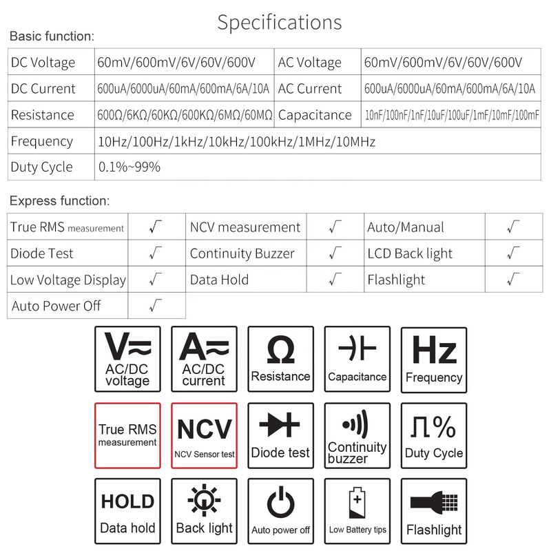 Multi-function Pocket Digital Multimeter Electrician Universal Meter High Precision DC/AC NCV True RMS Multimeters Tester