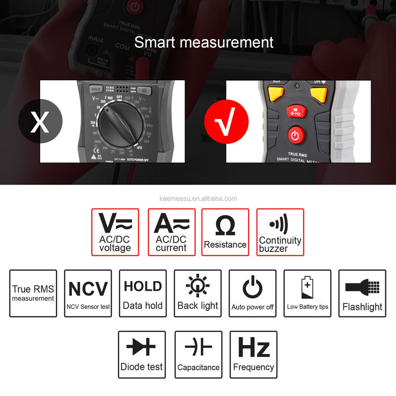 kaemeasu Portable Smart Digital Multimeter DC AC Auto Range Digital Multimeter Live Naught Wire Line Test Digital Multimeter