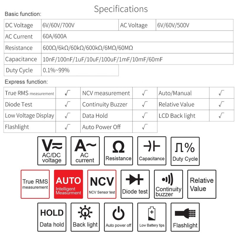 21E Intelligent Digital Clamp Meter NCV Electronic Repair Tool 1000v True Rms Multimeter 6000 Counts Current Clamp Meter
