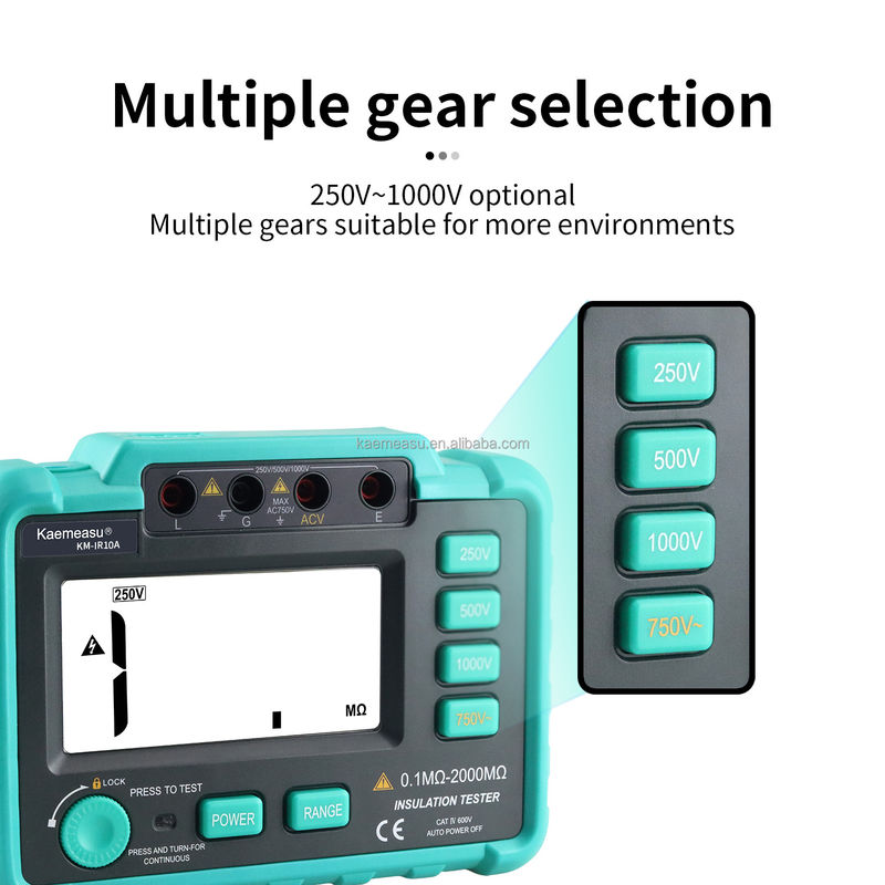 Digital Insulation Resistance Tester with Overload Protection and Measuring Range up to 2000MΩ Class 1 250V 500V 1000V