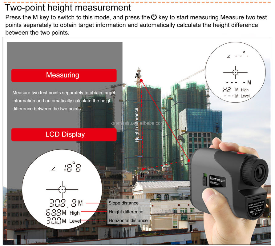 D Model Laser Range Finder Distance Meter Combo Golf Hunting Surveying Engineering Accurate Power Supply 1.5V*2*AAA Battery