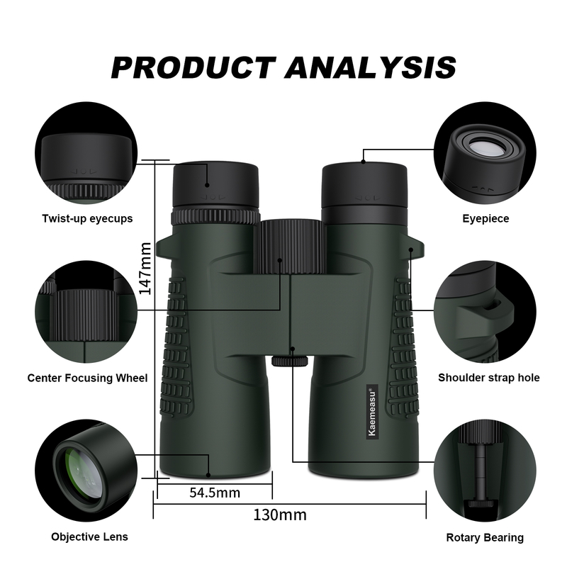 Kaemeasu C Model Green Color 10x42 HD Waterproof Binoculars for Adults, Binoculars for Bird Watching and Hiking, Optics with BAK4 Prism, Shockproof Magnesium Alloy Body, Clear and Bright Vision